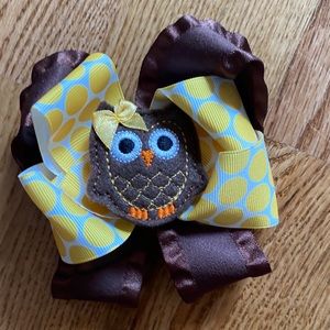Handmade Embroidered Owl Bow